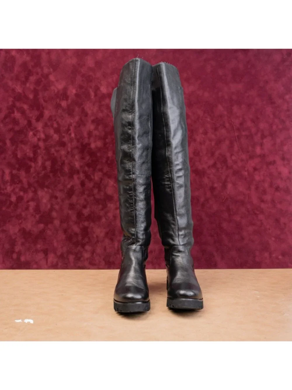 Donald Pliner Women Festival Party Black Leather OTK Platform Stretch Boots 6.5